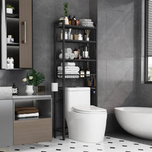 Load image into Gallery viewer, Black Over the Toilet Storage Freestanding Industrial Metal Wood Shelving Unit
