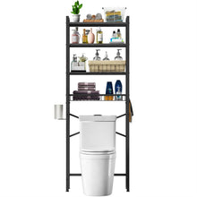 Load image into Gallery viewer, Black Over the Toilet Storage Freestanding Industrial Metal Wood Shelving Unit