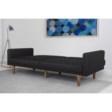 Load image into Gallery viewer, Black Mid-Century Modern Linen Upholstered Sofa Bed with Classic Wood Legs
