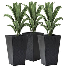 Load image into Gallery viewer, Set of 3 - Black Faux Rattan Plastic Tall Large Flower Pots