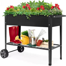 Load image into Gallery viewer, Black Metal Raised Garden Bed Planter Cart on Wheels 37-inch x 15-inch
