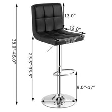 Load image into Gallery viewer, Set of 2 Modern Adjustable Height Bar Stools with Black PU Leather Swivel Seat