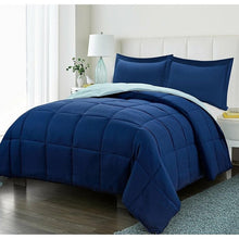 Load image into Gallery viewer, Twin/Twin XL Traditional Microfiber Reversible 3 Piece Comforter Set in Blue/Navy