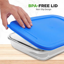 Load image into Gallery viewer, Set of 4 - Rectangular Oven Safe Glass Bakeware Set with Blue Plastic Lids