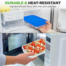 Load image into Gallery viewer, Set of 4 - Rectangular Oven Safe Glass Bakeware Set with Blue Plastic Lids