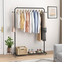 Load image into Gallery viewer, Black Modern Garment Rack Clothes Hanging Rod with Lockable Wheels