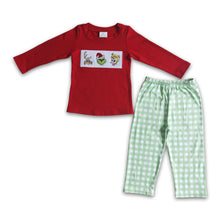 Load image into Gallery viewer, Green face embroidery top match pants boy Christmas clothes