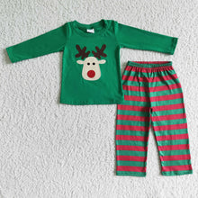 Load image into Gallery viewer, Reindeer embroidery shirt stripe pants boy Christmas clothing