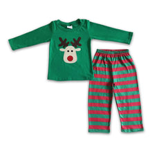 Load image into Gallery viewer, Reindeer embroidery shirt stripe pants boy Christmas clothing