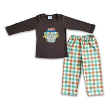 Load image into Gallery viewer, Brown scarecrow embroidery shirt plaid pants boy fall clothes