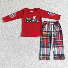 Load image into Gallery viewer, Christmas tree tractor embroidery boy clothing set