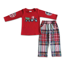 Load image into Gallery viewer, Christmas tree tractor embroidery boy clothing set