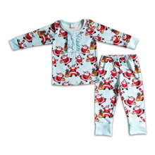 Load image into Gallery viewer, Santa print long sleeve baby girls Christmas pajamas