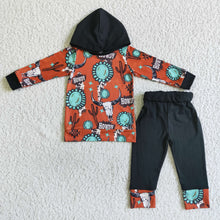 Load image into Gallery viewer, Turquoise howdy boy western hoodie set