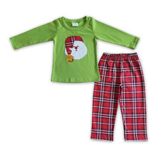 Load image into Gallery viewer, Santa embroidery shirt plaid pants boy Christmas outfits