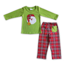 Load image into Gallery viewer, Santa embroidery shirt plaid pants boy Christmas outfits