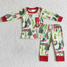Load image into Gallery viewer, Green face long sleeve baby boy Christmas pajamas