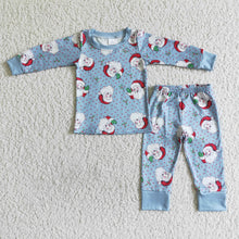 Load image into Gallery viewer, Blue santa polka dots long sleeve baby kids Christmas pajamas