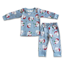 Load image into Gallery viewer, Blue santa polka dots long sleeve baby kids Christmas pajamas