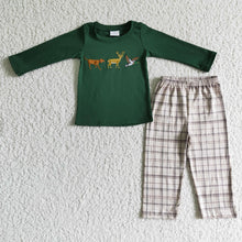 Load image into Gallery viewer, Dog deer duck embroidery shirt pants kids boy sibling Christmas clothes