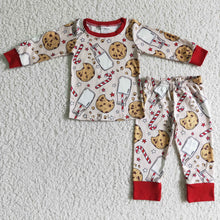 Load image into Gallery viewer, Biscuit milk candy cane print kids girls Christmas pajamas