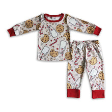 Load image into Gallery viewer, Biscuit milk candy cane print kids girls Christmas pajamas