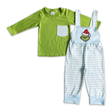 Load image into Gallery viewer, Cotton shirt green face stripe overalls kids boy Christmas clothes