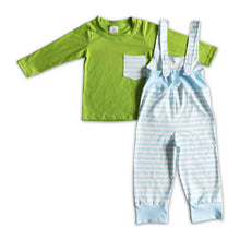 Load image into Gallery viewer, Cotton shirt green face stripe overalls kids boy Christmas clothes