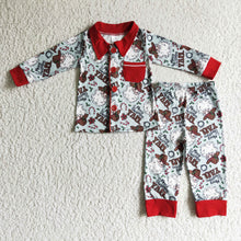 Load image into Gallery viewer, Merry Christmas y'all santa boots kids boy western pajamas