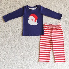 Load image into Gallery viewer, Santa navy shirt stripe pants baby boy Christmas outfits