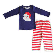 Load image into Gallery viewer, Santa navy shirt stripe pants baby boy Christmas outfits