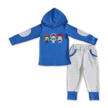 Load image into Gallery viewer, Blue hoodie match pocket stripe pants kids boy fall clothes