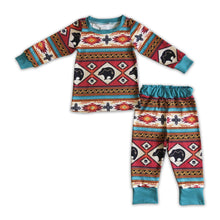 Load image into Gallery viewer, Cow aztec long sleeves baby kids western pajamas