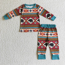 Load image into Gallery viewer, Cow aztec long sleeves baby kids western pajamas