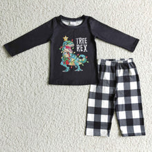 Load image into Gallery viewer, Dinosaur Christmas light boy clothing set
