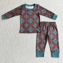 Load image into Gallery viewer, Brown aztec kids boy western pajamas