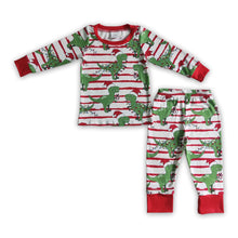 Load image into Gallery viewer, Dinosaur stripe kids boy Christmas pajamas