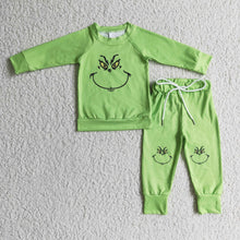 Load image into Gallery viewer, Green face shirt match pants kids Christmas clothes
