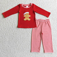 Load image into Gallery viewer, Gingerbread embroidery kids boy Christmas outfits
