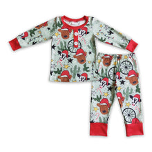 Load image into Gallery viewer, Highland cow cactus kids boy western Christmas pajamas