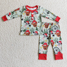 Load image into Gallery viewer, Highland cow cactus kids boy western Christmas pajamas
