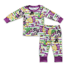 Load image into Gallery viewer, Green purple yellow stripe mouse kids boy Mardi gras pajamas