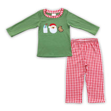 Load image into Gallery viewer, Milk santa biscuit embroidery shirt plaid pants boy Christmas clothes