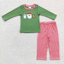 Load image into Gallery viewer, Milk santa biscuit embroidery shirt plaid pants boy Christmas clothes