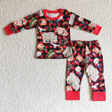 Load image into Gallery viewer, Black red plaid kids boy Christmas pajamas