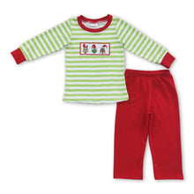 Load image into Gallery viewer, Green face stripe top pants kids boy Christmas clothes