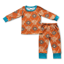 Load image into Gallery viewer, Highland cow aztec long sleeves kids boy pajamas