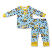 Load image into Gallery viewer, Blue yellow constructions kids boy long sleeves pajamas