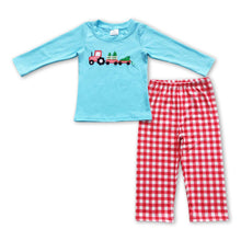 Load image into Gallery viewer, Christmas tree truck plaid pants boy Christmas outfits