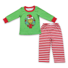 Load image into Gallery viewer, Green face top stripe pants kids boy Christmas outfits